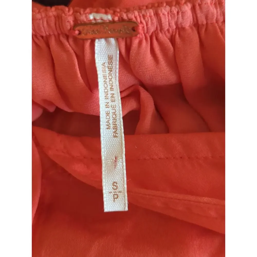 Free People Walk This Way Blouse Coral Off Shoulder Layered  Small‎ Peasant Boho